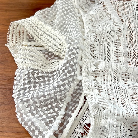 NWOT Self-Portrait "Yoke Frill Star" White Mini Dress Lace Detail Size US 10 - Picture 9 of 16